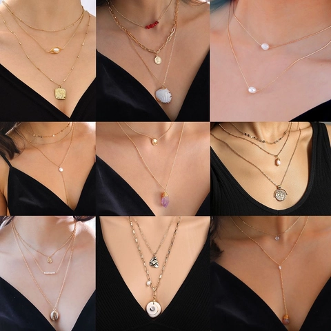 Collana Bohémien A Strati Con Pendente In Pietra Naturale Conchiglia E Perla Artificial Catena In Lega Gioielli Vintage Per Donna Stile Ins