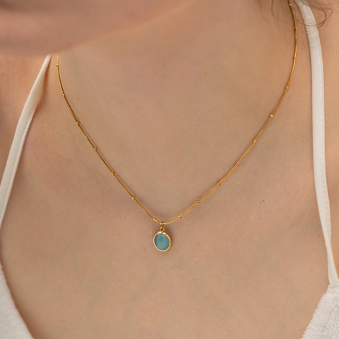 Pendant Necklace 18K Gold Plated Stainless Steel Cat's Eye Stone Heart Square Oval Geometric Minimalist Aesthetic For Women