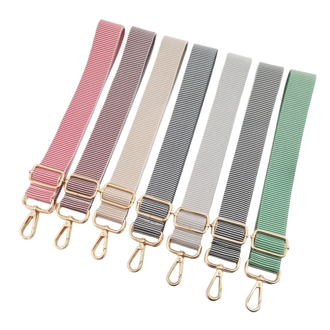 Wide Shoulder Bag Strap Adjustable Polyester Cotton Replacement Crossbody Belt With Metal Buckles Striped Candy Color