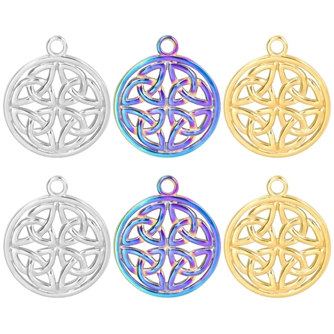 Celtic Knot Pendant Necklace Stainless Steel Vacuum Plated Hollow Round Triquetra Vintage Ethnic Jewelry For Women