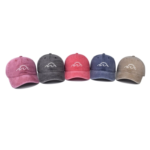 Vintage Washed Cotton Baseball Cap Sun Wave Embroidery Adjustable Distressed Dad Hat Outdoor Sports Sunshade Trucker Cap