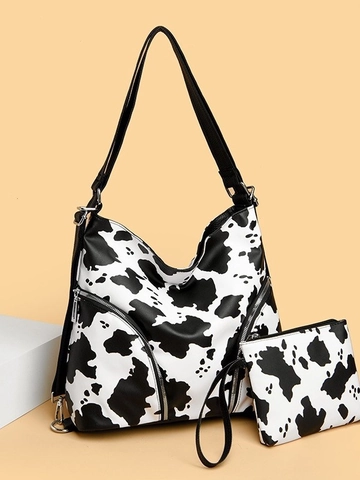 Borsa A Spalla E Pochette Da Donna In Pelle PU Stampa Mucca Zebra Grande Capacità Multi Tasche Con Zip