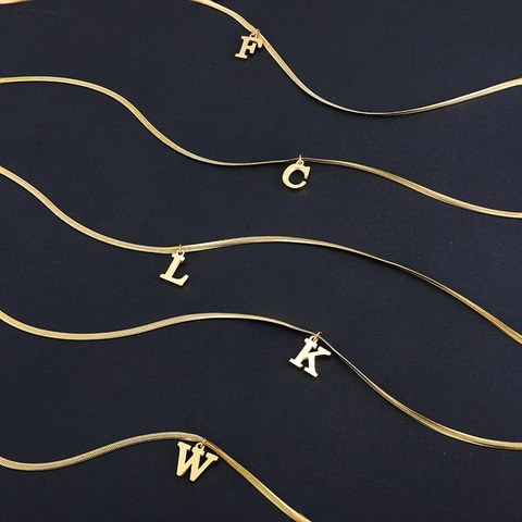 18K Gold Plated Stainless Steel Alphabet Initial Letter Pendant Necklace Minimalist Snake Chain Clavicle Necklace For Women