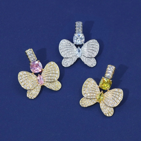 Orecchini a Bottone a Farfalla di Moda Rame Intarsiato con Zirconia Perno in Argento Sterling 925 Gioielli di Lusso Leggero Donna