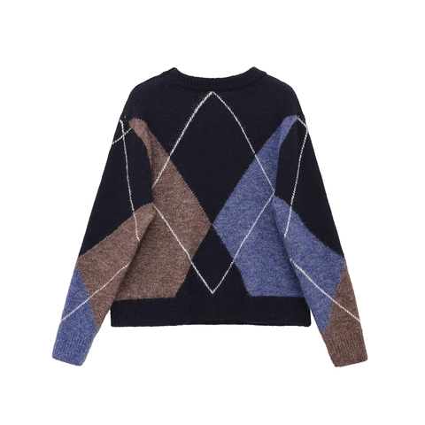Maglione In Maglia Argyle Da Donna Girocollo Maniche Lunghe Pullover Stile Preppy Retro Motivo Geometrico Maglieria Acrilica