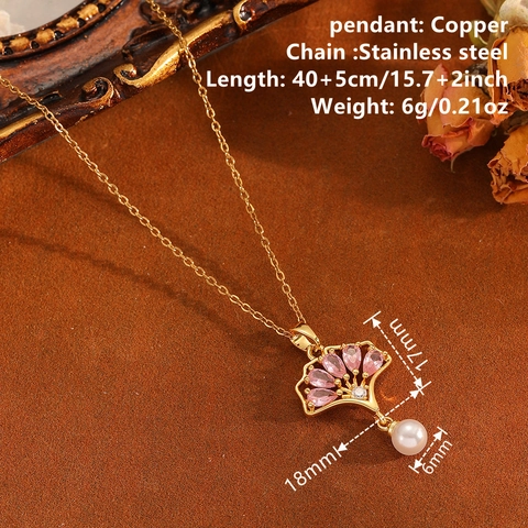 Collana E Orecchini Con Pendente A Foglia Di Ginkgo Acciaio Inossidabile Rame Zircone Intarsiato Perla Artificial Gioielli Eleganti Per Donna