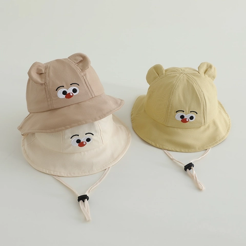 Cappello Da Sole Per Neonato Pescatore Misto Cotone Occhi Animali Cartone Animato Ricamati Con Orecchie E Cinturino Regolabile Esterno