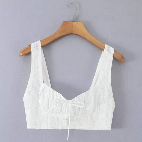 Abito da Donna Bianco in Pizzo a Sottoveste Spalline Sottili Ricamo Floreale Fiocco Bottone Scollo a V Mini Abito Estivo per Vacanza