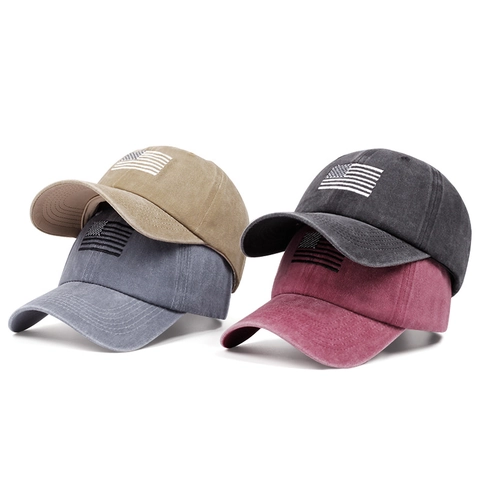 Vintage Washed Cotton Baseball Cap US Flag Embroidery Adjustable Distressed Canvas Sun Hat For Men Women