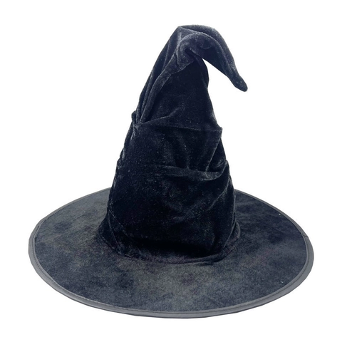 Halloween Black Velvet Witch Hat Pleated Wide Brim Pointed Wizard Hat For Cosplay Party Costume Accessories For Women