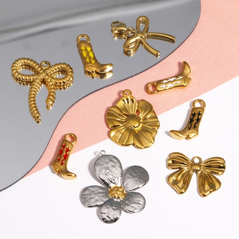 Stainless Steel Jewelry Pendant Charms DIY Necklace Bracelet Making Accessories Bowknot Flower Sea Turtle Mermaid Cowboy Boot