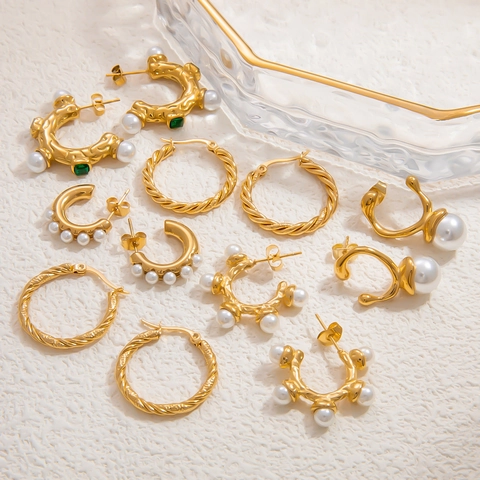 Französischer Stil 18K Vergoldete Edelstahl Ohrringe Mit Künstlichen Perlen Strass Für Damen Täglicher Pendler Schmuck