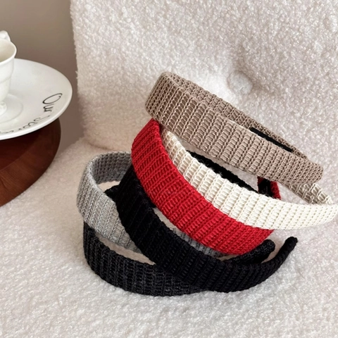 Solid Color Knitted Headband Soft Woolen Wide Hairband Simple Winter Autumn Headwear For Women Girls Face Washing