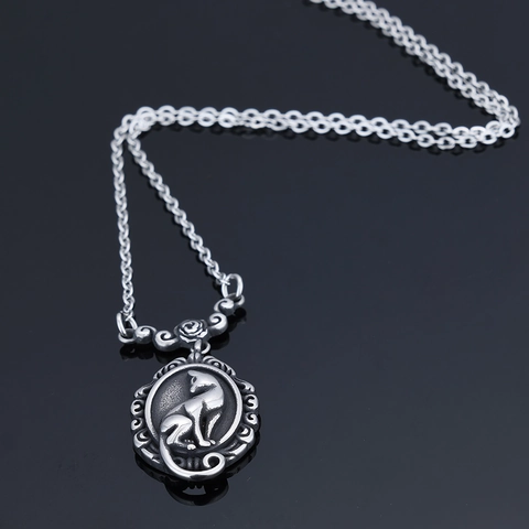 Vintage Katze Relief Anhänger Halskette 316L Edelstahl Rose Blume Verbinder Oxidierte Silber Stil Gothic Schmuck Unisex