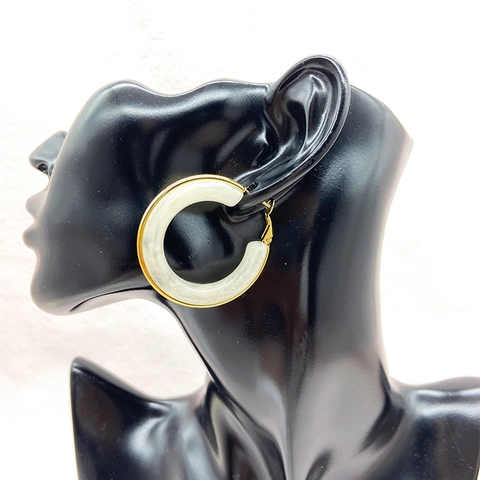 C-Shape Hoop Earrings 18K Gold Plated Stainless Steel Resin Marble Texture Geometric Retro Statement Jewelry For Women