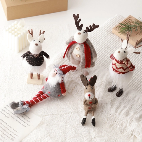 Handmade Wool Felt Christmas Ornaments Reindeer Snowman Santa Claus Figures Desktop Decor Nordic Style Festive Gift