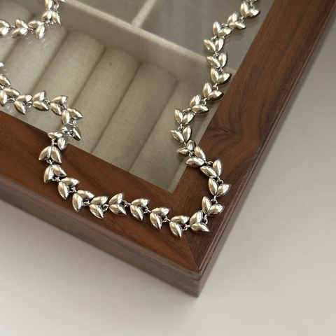 Collier en Cuivre Épi de Blé Rétro pour Femmes Vintage Hip Hop Pendentif Feuille d'Argent Chaîne Longue Bijoux Élégants