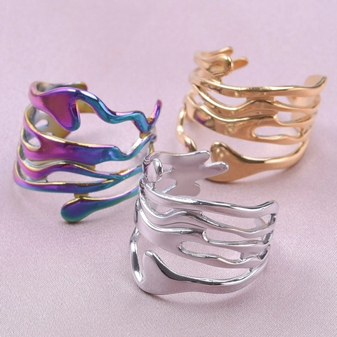 Anello Aperto A Onda Irregolare In Acciaio Inossidabile Regolabile Stile Metallo Liquido Gioielli Minimalisti Unisex