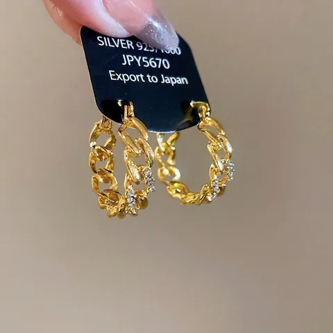 Franse Vintage Kettingschakel Oorbellen Legering Strass Met Zilveren Oorsteker Voor Dames Luxe Sieraden