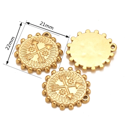 Runder Anhänger Aus 304 Edelstahl Sonnenrand Doppelpfeile Stern Schütze Charme Für DIY Schmuckherstellung Zubehör