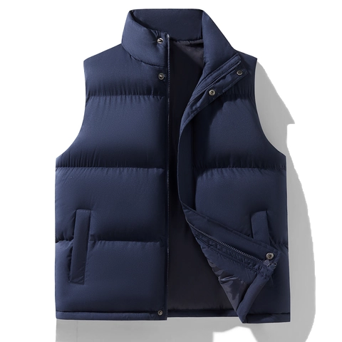 Men Puffer Vest Quilted Padded Gilet Stand Collar Zipper Snap Button Windproof Winter Casual Outerwear Sleeveless Jacket