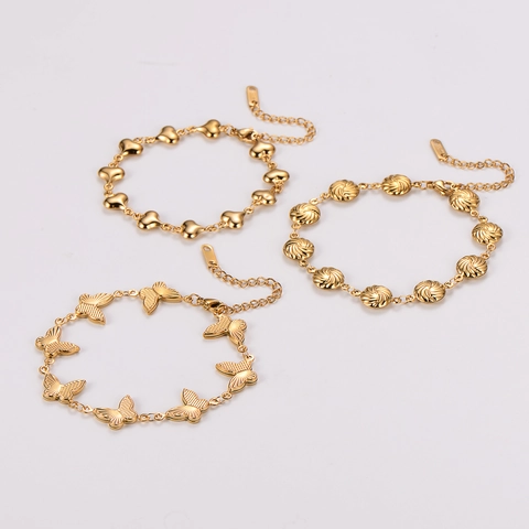 Damen Mode Armband 18K Vergoldet 304 Edelstahl Herz Schmetterling Rundkugel Anhänger Trendiger Schmuck Verstellbar