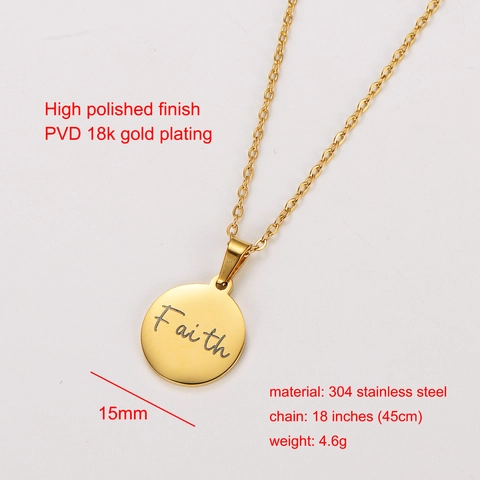 Collar Con Colgante Redondo Faith Acero Inoxidable 304 Pulido Espejo Joyería Religiosa Minimalista Para Parejas