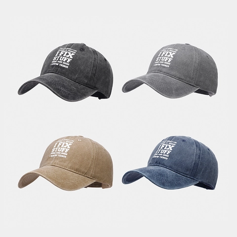 Washed Cotton Baseball Cap Retro Distressed Sun Hat With Slogan Print For Men Women Casual Sports Adjustable