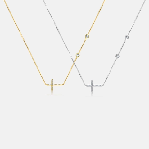 Collana con Pendente a Croce in Argento Sterling 925 Minimalista Placcata Oro 18K Catena Clavicola con Strass Gioielli Donna