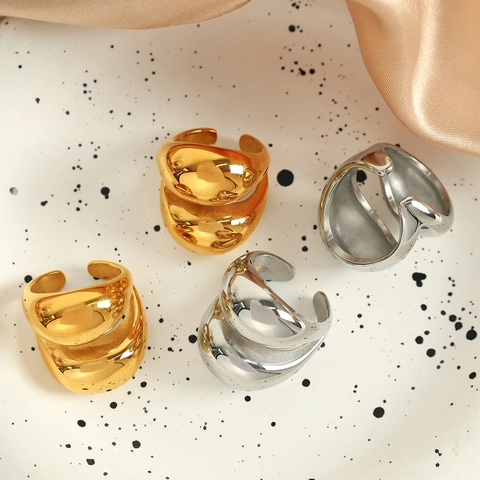 Exaggerated Stainless Steel Sphere Ring For Women 18K Gold Plated Minimalist Sculpture Liquid Metal Finger Ring Fashion Jewelry