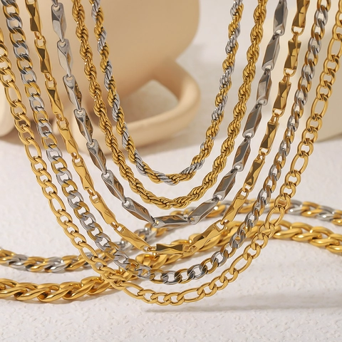 Punk Titanium Stainless Steel Chain Necklaces 18K Gold Plated Minimalist Figaro Rope Cuban For Men Women