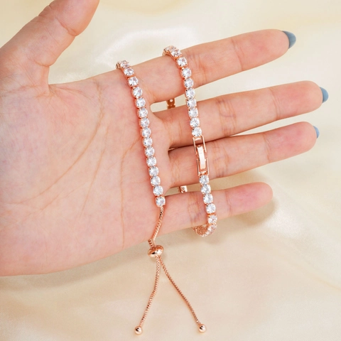 Luxueux Ensemble de Bracelets Tennis Ajustables en Cuivre et Zirconia pour Femmes Bijoux Charm Géométrique Or Rose Accessoire