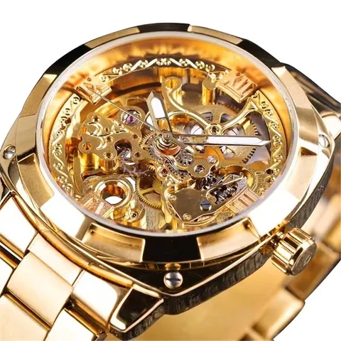 Forsining Men Automatic Mechanical Watch Skeleton Hollow Dial Stainless Steel Luminous Waterproof Luxury Fashion Wristwatch