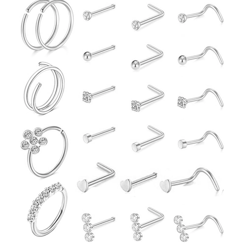 Anneaux De Nez Et Studs Bijoux De Piercing Acier Inoxydable Cerceaux Forme L Vis Avec Zircone Pour Femmes Hommes