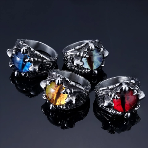 Teufelsauge Ring Edelstahl Drachenkralle Totenkopf Gothic Punk Rock Vintage Schmuck Für Herren