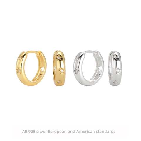 Pendientes Huggie Hoop De Estrella En Plata De Ley 925 Con Circonita Cúbica Joyería Minimalista Para Mujer