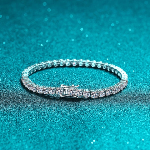 925 Sterling Silver Moissanite Tennis Bracelet For Women Full Round Cut Sparkling Inlaid Chain Luxurious Jewelry Gift