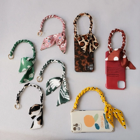 Tracolla Per Borsa In Foulard Intrecciato Elegante Manico Corto Con Stampa Floreale Leopardata E Anello In Metallo Dorato