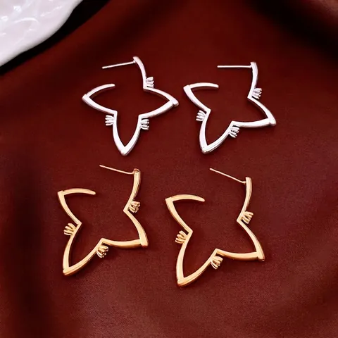 Hohlstern Anhänger Ohrringe Mit Silbernem Ohrstecker 18 Karat Vergoldetes Kupfer Geometrischer Minimalistischer Schmuck