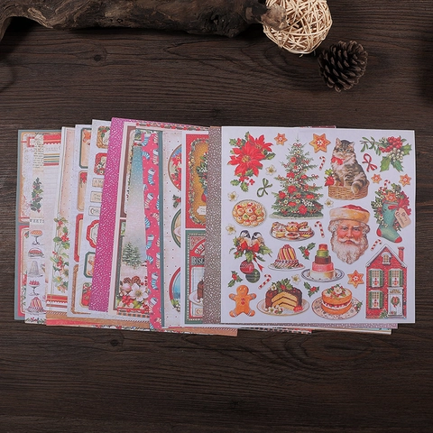 Papel Scrapbook Navidad Vintage Material Decorativo Fondo Manualidades Diario Floral Papá Noel Patrones Etiqueta Saludo