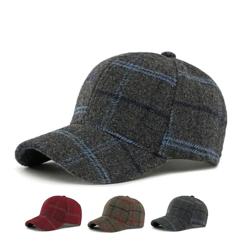 Vintage Plaid Baseball Cap Woolen Texture Autumn Winter Warm Adjustable Retro British Style For Men Women
