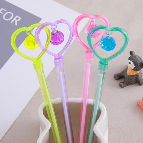 Penne Gel Con Ciondolo A Cuore Carino Creativo Inchiostro Nero Plastica Cristallo Estetica Cancelleria Studenti Ufficio