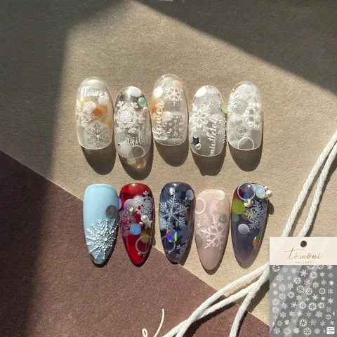 Nail Art Stickers Self Adhesive Relief Snowflake Ice Crystal Winter Christmas Manicure Decoration Decals