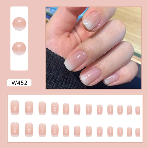Pink White Ombre Press On Nails Glossy Square Round Full Cover False Nails For Women Daily DIY Manicure