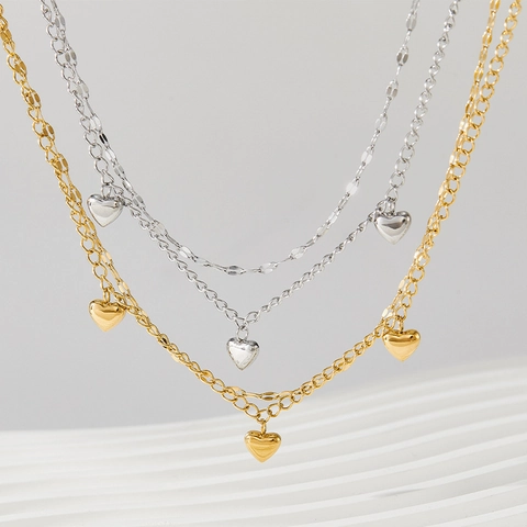 Doppellagiges Herz-Fußkettchen Edelstahl 3D Pfirsichherz Anhänger Minimalistischer Luxus Fußschmuck Für Frauen Mädchen