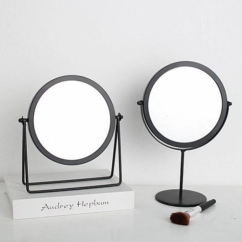 Espejo De Maquillaje Escritorio Redondo Marco Metal Hierro Giratorio Minimalista Estilo Nórdico Para Dormitorio