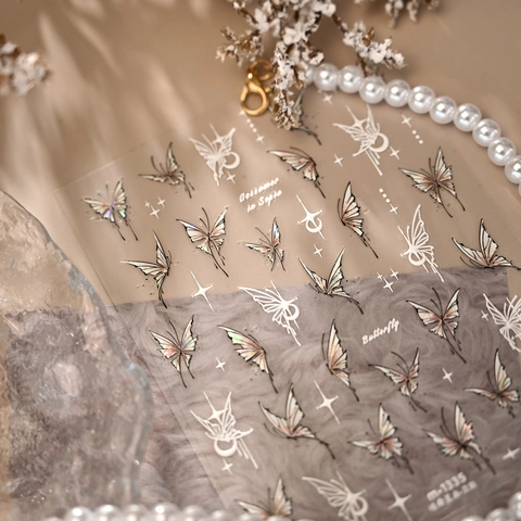 Holografische Schmetterling Nagelaufkleber Stern Selbstklebende Decals Elegante Französische Maniküre Dekoration