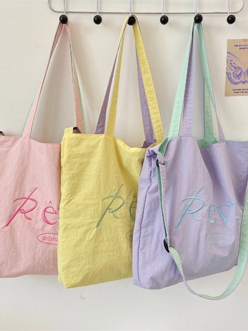 Borsa Tote Donna Grande Capacità Poliestere Ricamo Colore A Contrasto Versatile Borsa A Tracolla Quotidiana Stile Coreano