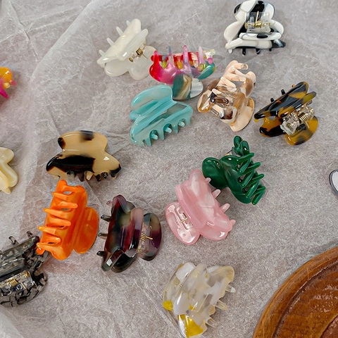 Mini Acetate Hair Claw Clips Small Geometric Colorful Marble Pattern Shark Clips For Women Bangs Side Hair Styling