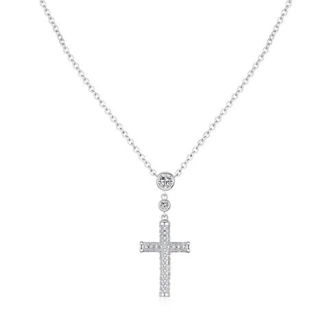 925 Sterling Silber Kreuz Anhänger Halskette Voll Pave Zirkon Elegante Minimalistische Schlüsselbein Kette Schmuck Für Damen